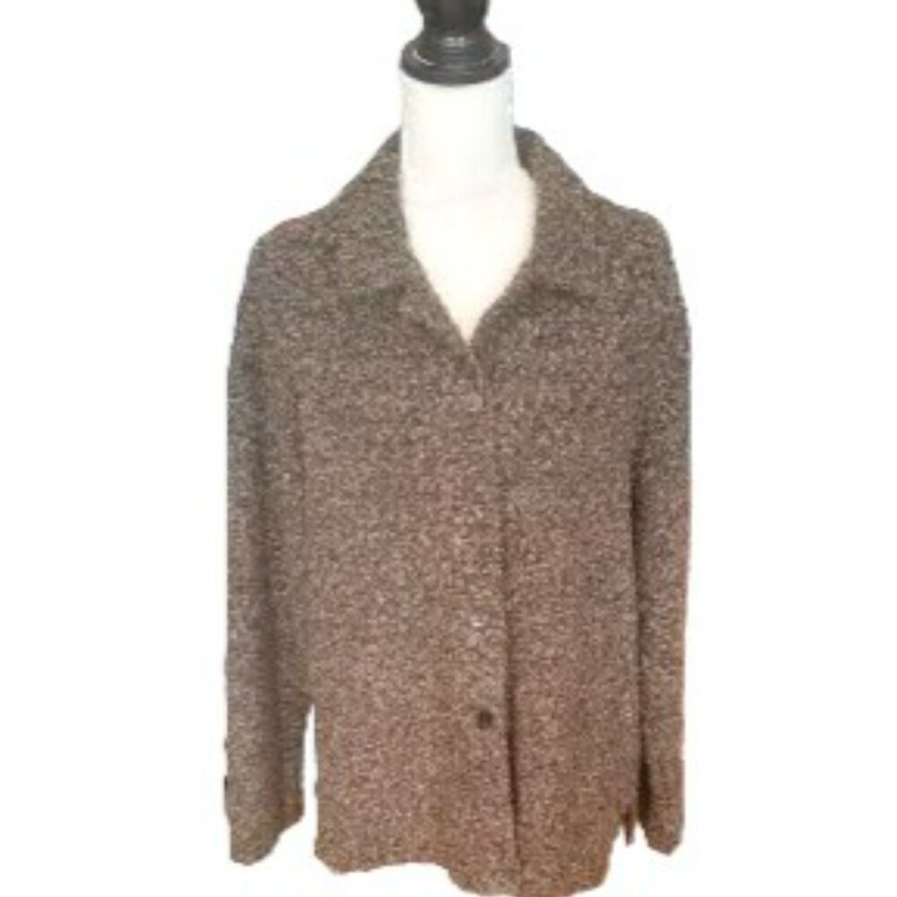 Chico's Brown & Black Long Sleeve‎ Collared Cardigan Button Up Sweater -Size L